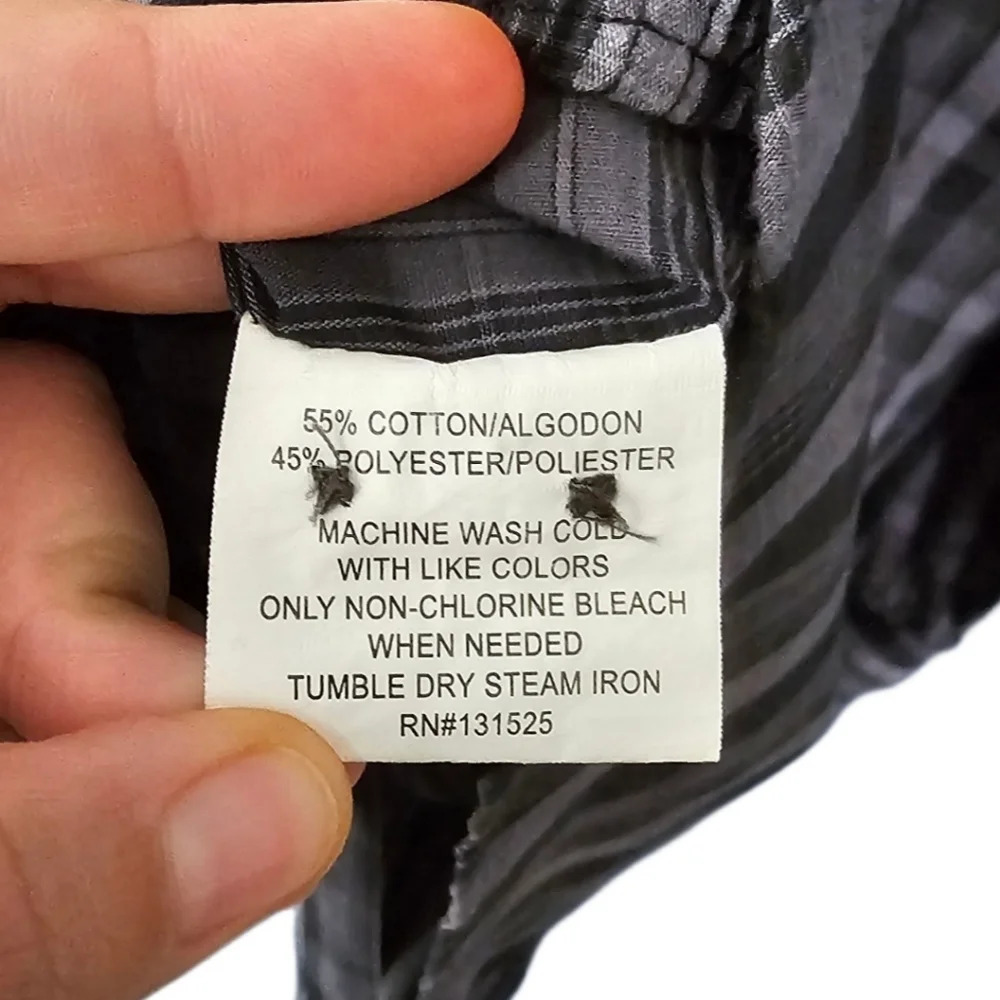 Beverly Hills Polo Club Black and Gray Plaid Button Front Shirt - Picture 6 of 8